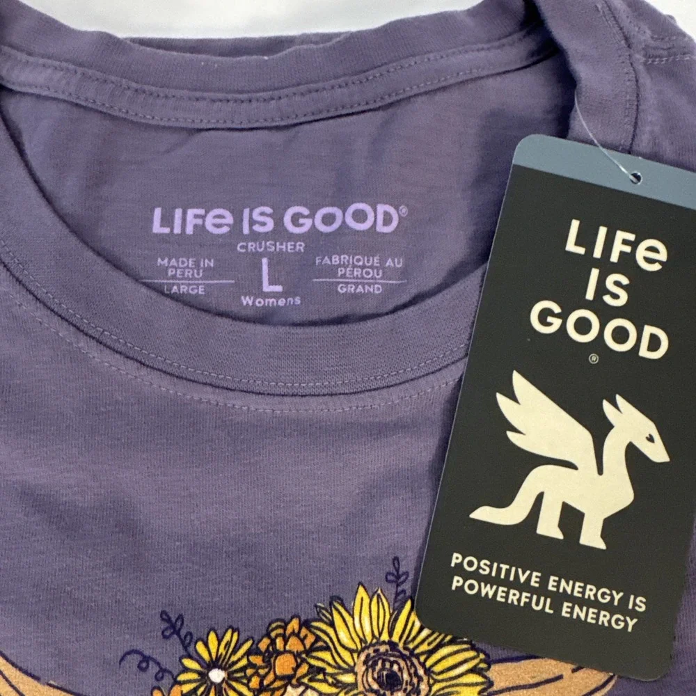 Life is Good. Womens Highland Cow OK Short Sleeve Crusher Tee, Purple Large - Picture 4 of 6